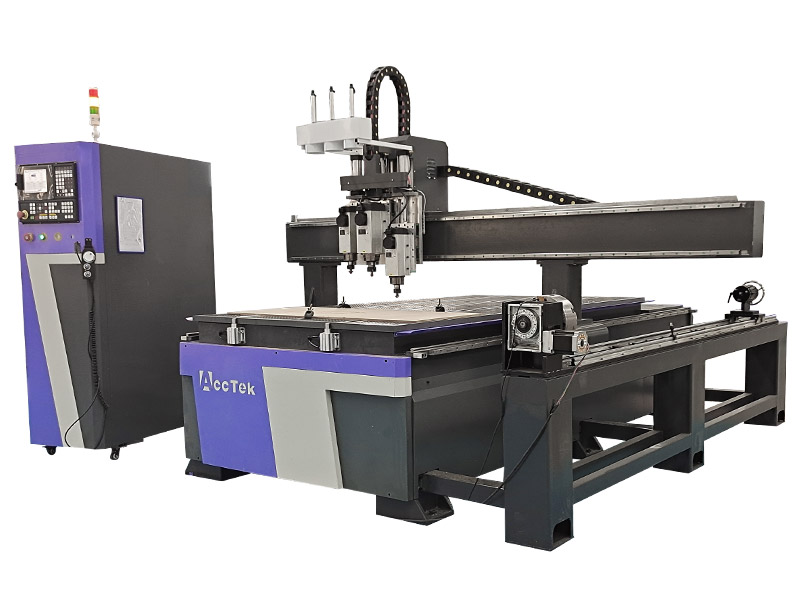 Three-spindle CNC Router Machine with Rotary axis